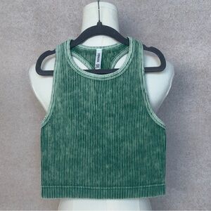 Zenana Outfitters Mineral Washed Jade Green Ribbed Racerback Crop Top